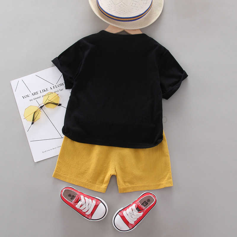 Disney Baby and childrens solid color summer pants fashionable baby summer outfit set trendy two-piece set cartoon T-shirt trendyXJ250409