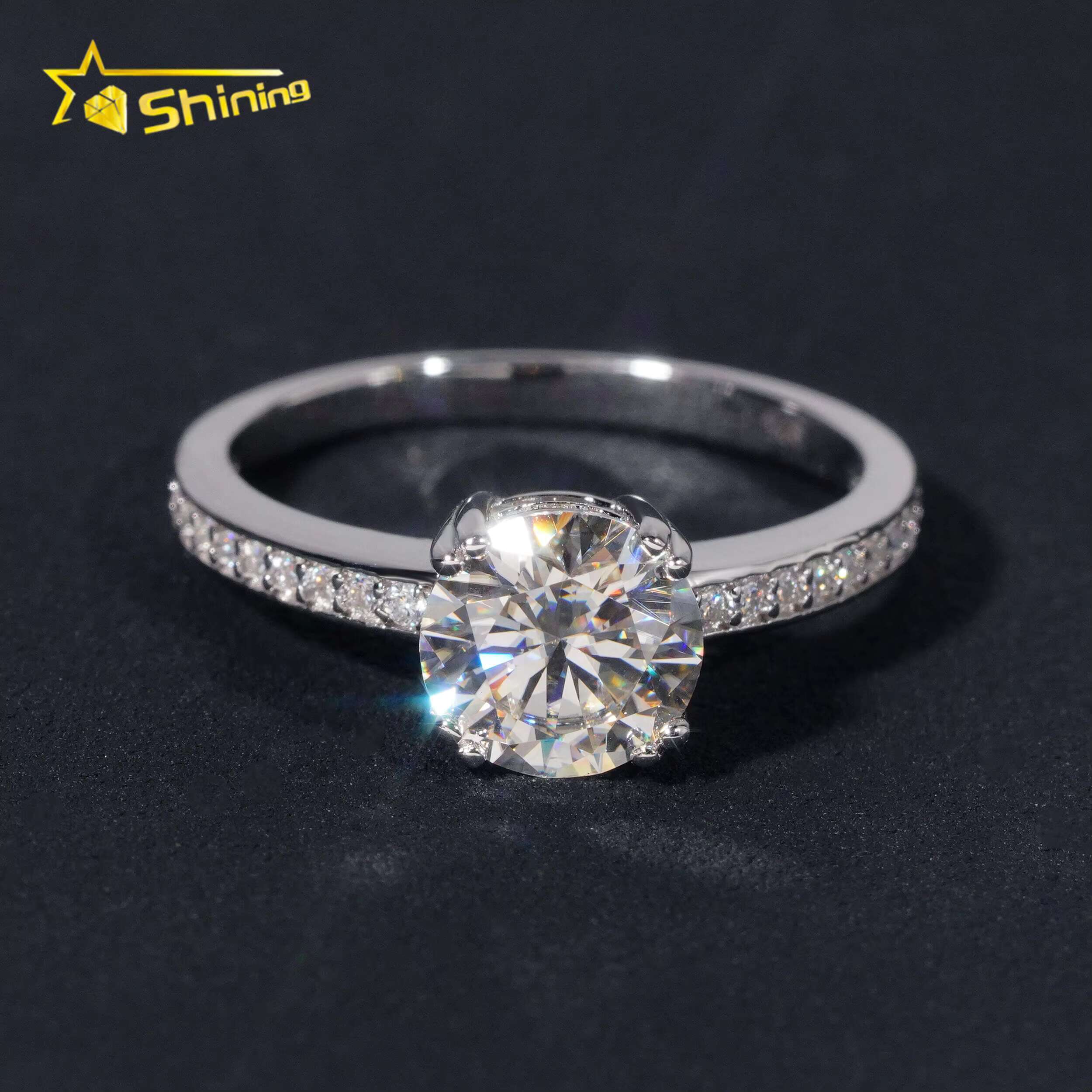 Wholesale 925 Sterling Silver Vvs Diamond Engagement Rings Women Brilliant Cut 7.5mm Gold Ring Women Rings Moissanite
