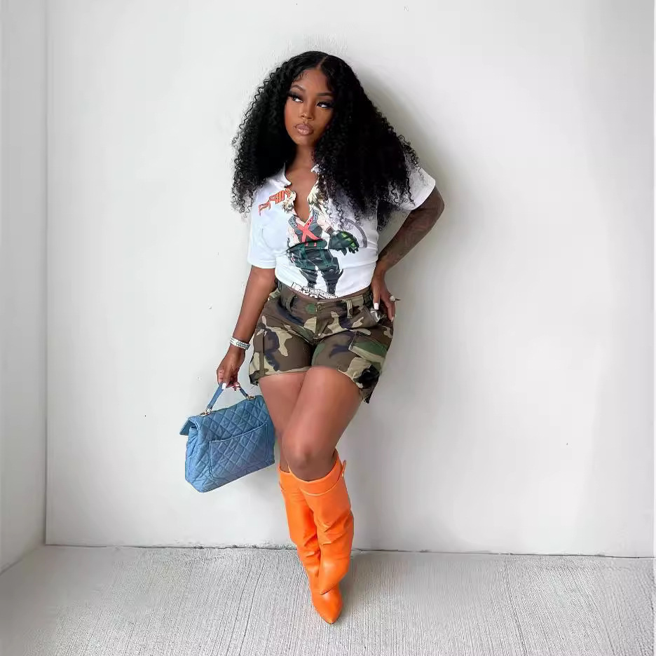 2025 New Designer Shorts Summer Women Camouflage Printed Patch Patchwork Shorts