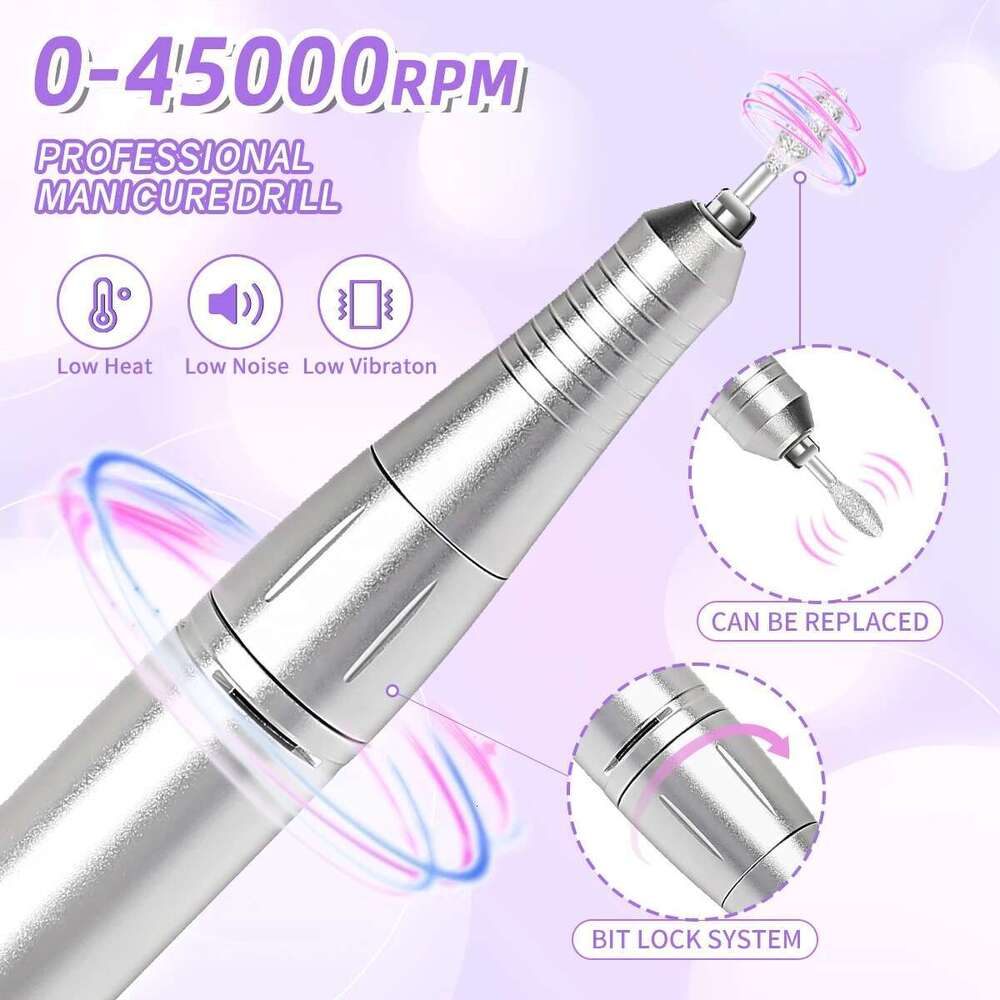 45000RPM Rechargeable Electric Drill hine Professional Drills for Gel Nails Polish Portable Nail File Manicure Tool