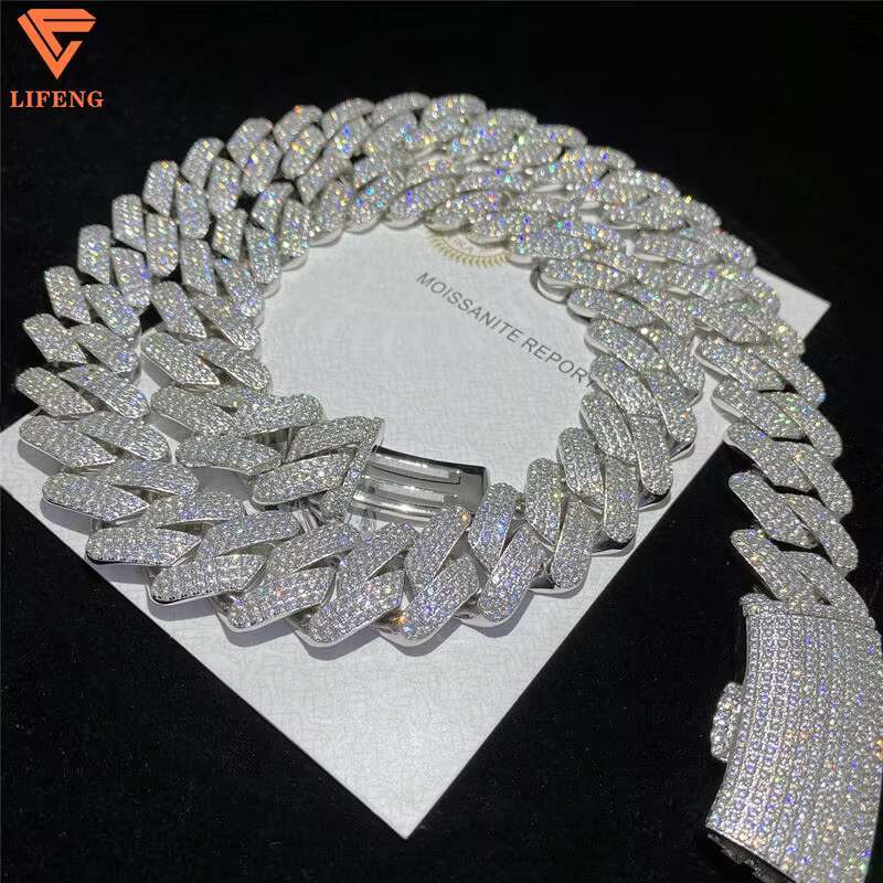 Full Iced Out D Color VVS Moissanite Cuban Necklace Bling Round Diamond Hip Hop Jewelry 925 Sterling Silver Men Cuban Link Chain