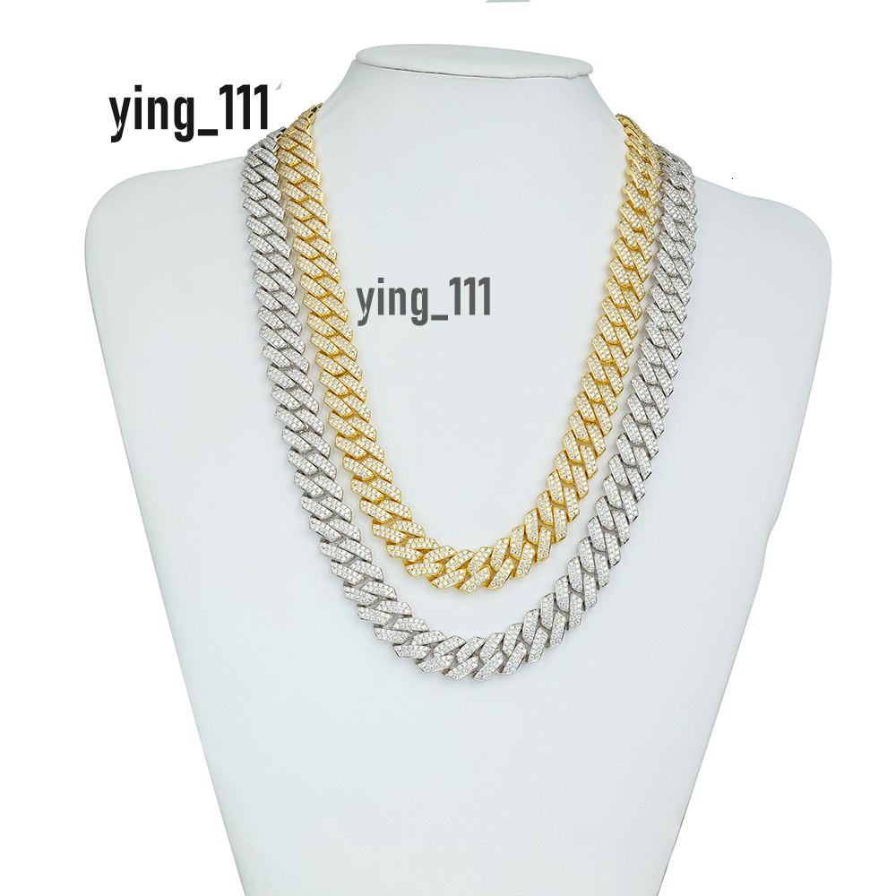 Iced Out Hip Hop Vvs1 Moissanite 2 Rows 14mm Miami Cuban Necklace 925 Sterling Silver Diamond Moissanite Cuban Link Chain