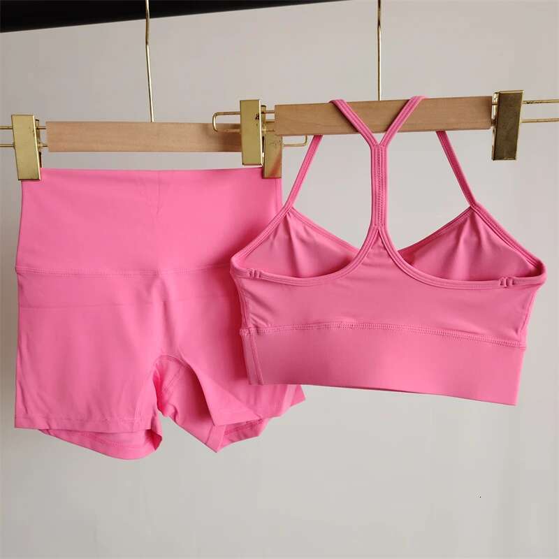 Solid Color Yoga Clothing Shorts Leggings Bra 2-Piece Set Women Gym Suit Sportswear Pilates High Waist Fiess Wear Breathable