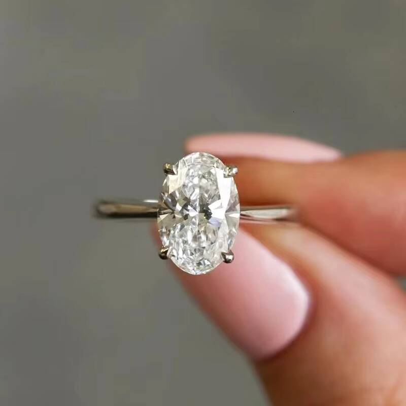 Unique Bridal Jewelry 14K White Gold 7x10mm Oval Diamond Solitaire Wedding Fine Jewelry Rings Moissanite Ring Set