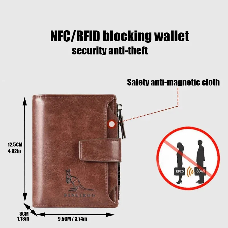 Leather mens wallet y short RFID card holder zipper coin portable 250408