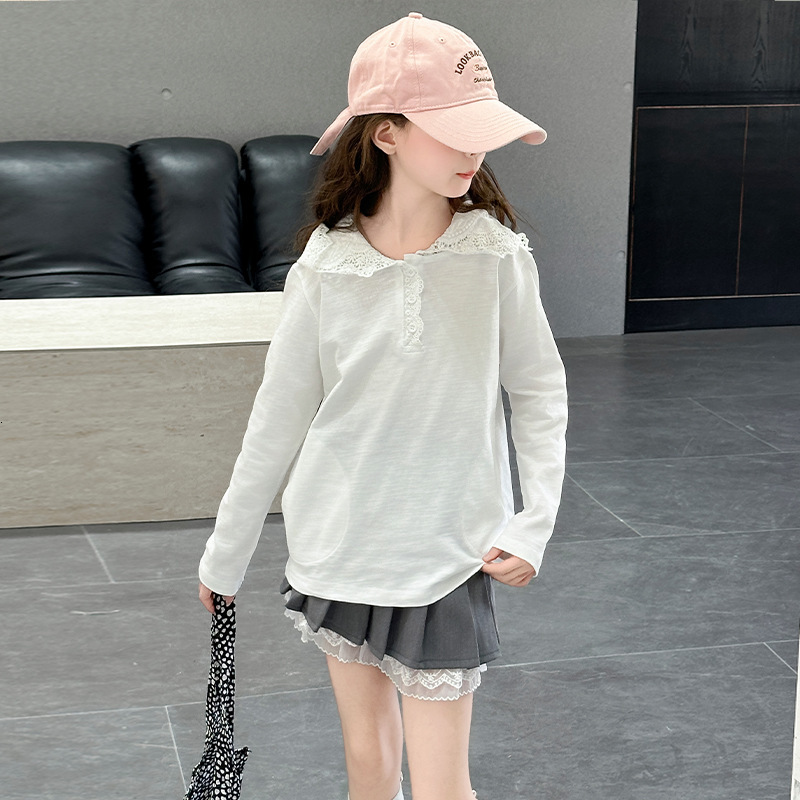 Ddmyshoesvip Girls Base Shirt Spring Outfit Korean Style Versatile Girls Hooded Lace Long Sleeved T Shirt Children S Casual Top