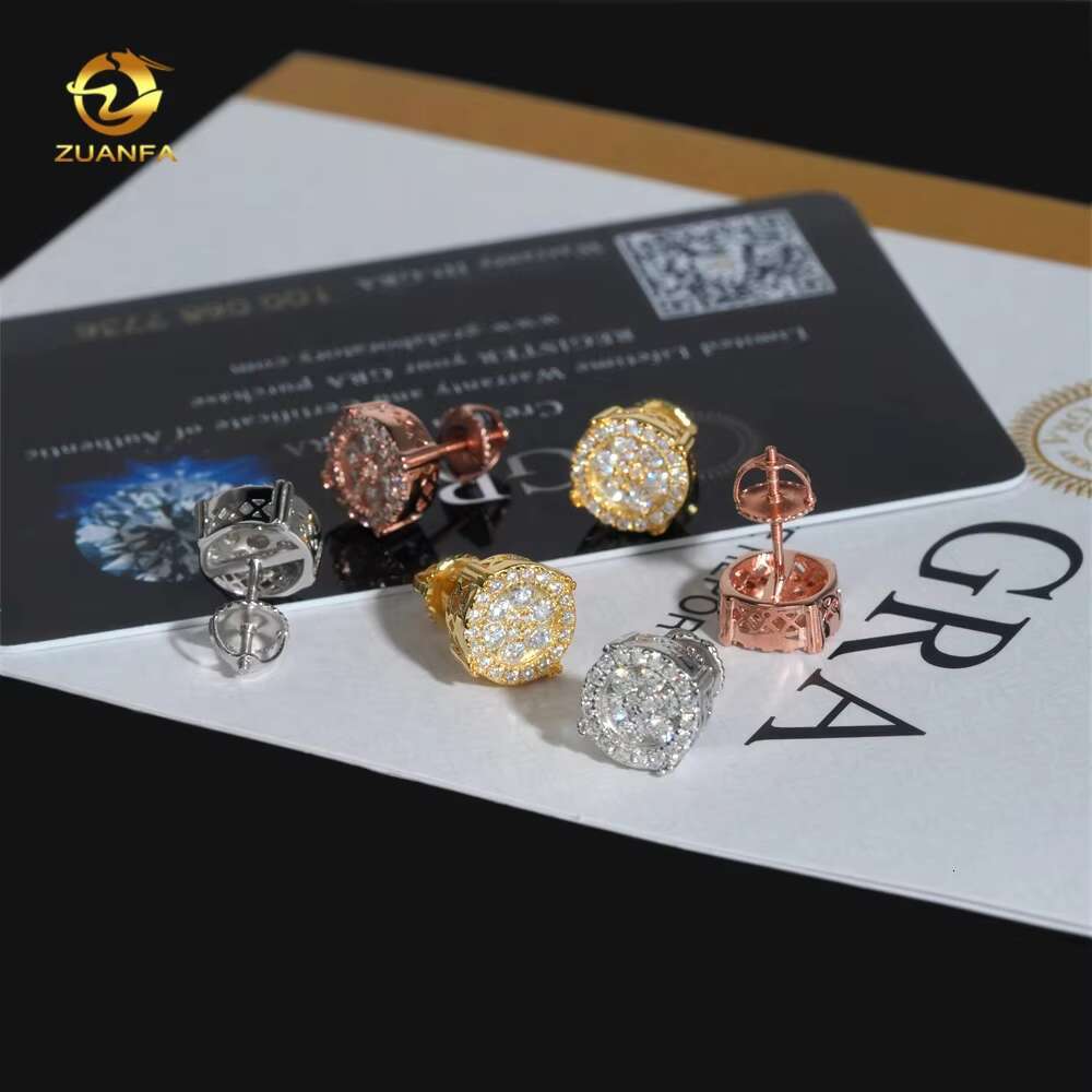 Wholesale Price High Quality Hip Hop Jewelry 925 Sterling Silver Iced Out Mens Moissanite Earrings