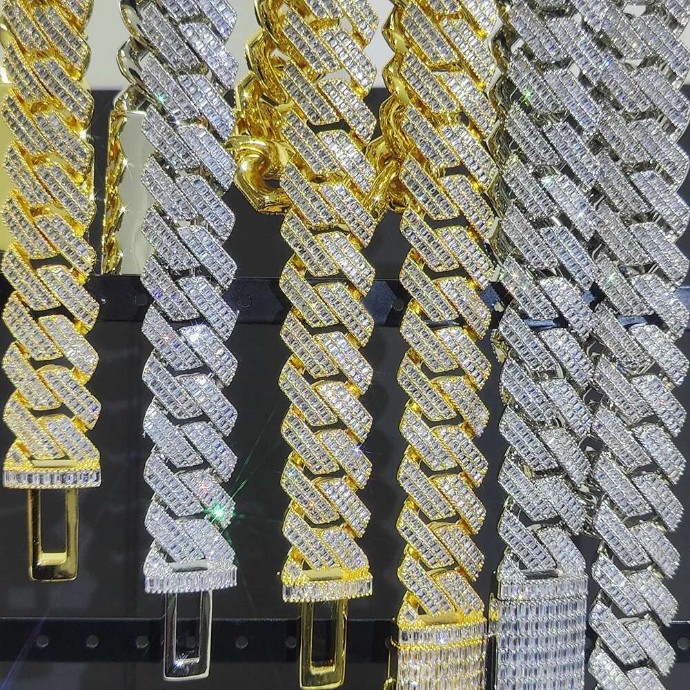 20MM Heavy Cuban Chain Hip Hop Two Rows Iced Out Jewelry Copper With Rectangle Zircon Cuban Link Chain For Men