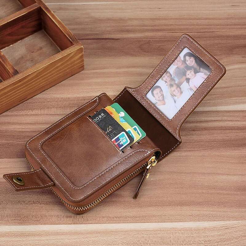 Stylish Male PU Leather Short Wallet Multiple Compartments Rfid Blocking Purse Sophisticated Retro Zipper Bifold Money Bag ddmythur