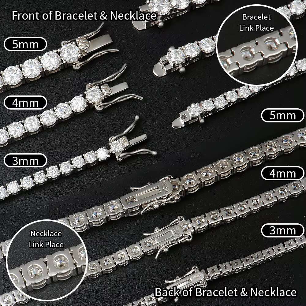 Iced Out Hip Hop Fine Jewelry VVS Lab Grown Diamond Moissanite Tennis Chain Necklace 2mm 3mm 4mm 5mm 925 Sterling Silver Hiphop