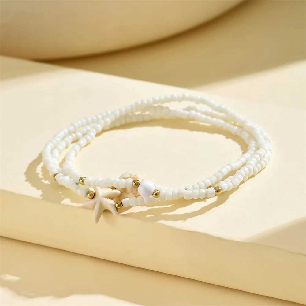 Ocean Theme Starfish Anklet Bracelet Set For Women Boho Beaded Stackable Adjustable Beach Vacation Jewelry Accessories Z250408