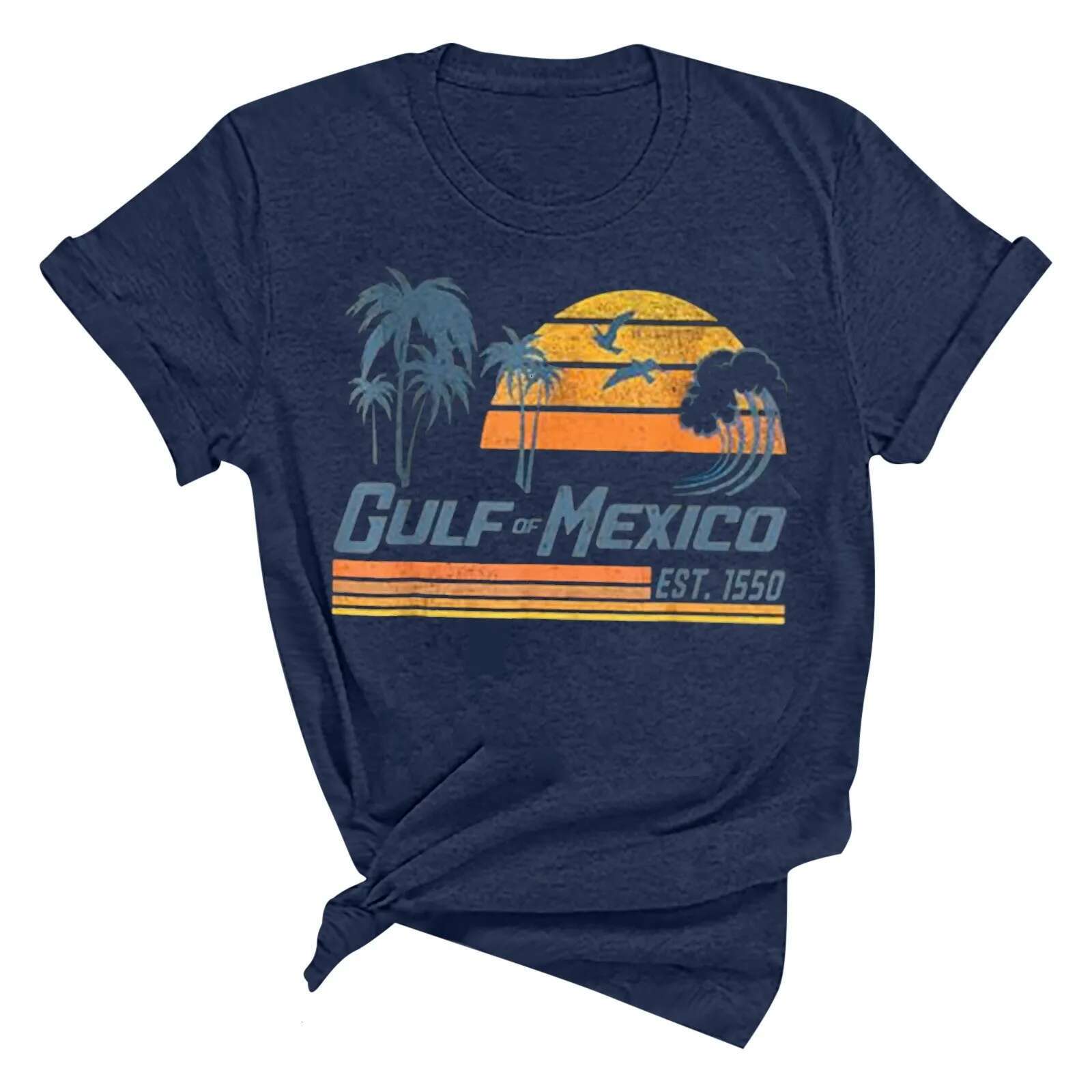 Dongdumaoyi Gulf Of Mexico Est T Shirt For Women Printed Shirts S Letter Print Round Neck Short Sleeve Top Summer Shirt