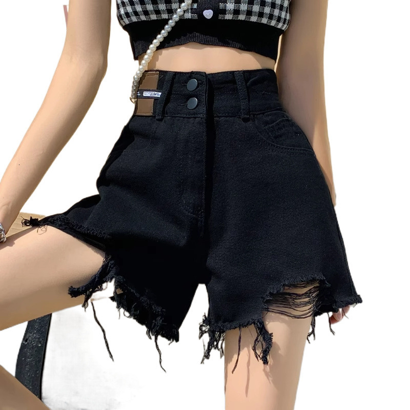 2025S Designer Shorts For Women Black Ripped Wide Leg Denim Shorts For Women In Summer New Plus Size High Waisted A Line Fringed Hot Pants Ins Trend B