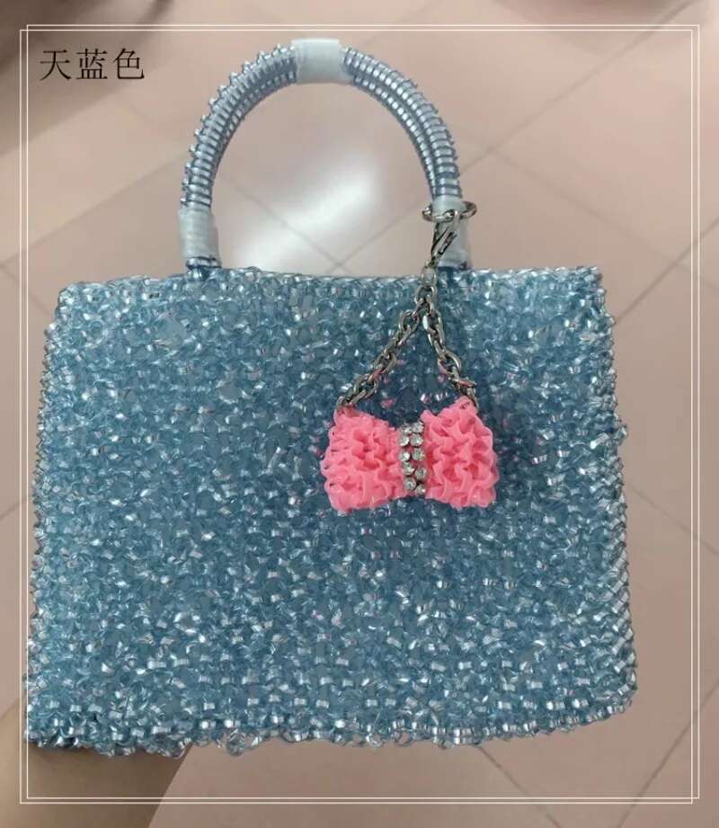 Pure Handmade Handbag For Single Shoulder Crossbody Small Square Bag, Shiny PVC Woven Women's Bag