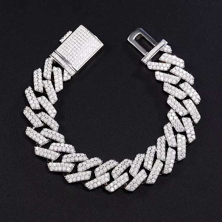 Yy Hot-sale Iced Out 2rows Cuban Chain Bracelets Vvs Moissanite Bracelets 925 Sterling Silver Fine Jewelry Bracelets