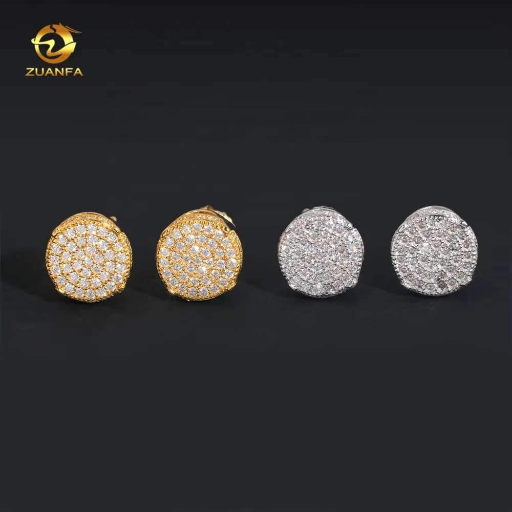 Ready to Ship Top Quality Moissanite Diamond Hip Hop Mens 925 Silver Stud Earrings