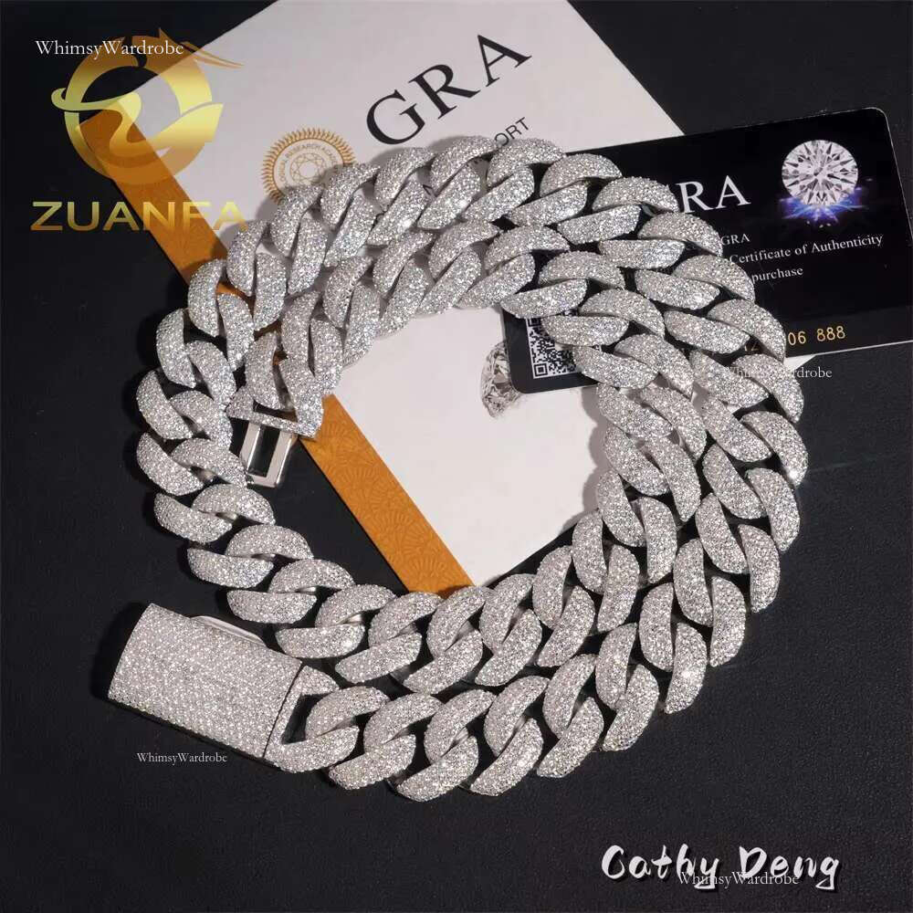 20mm 4rows Iced Out Sier Moissanite k High Quality Hip Hop Jewelry Men Cuban Chain With GRA Certificate