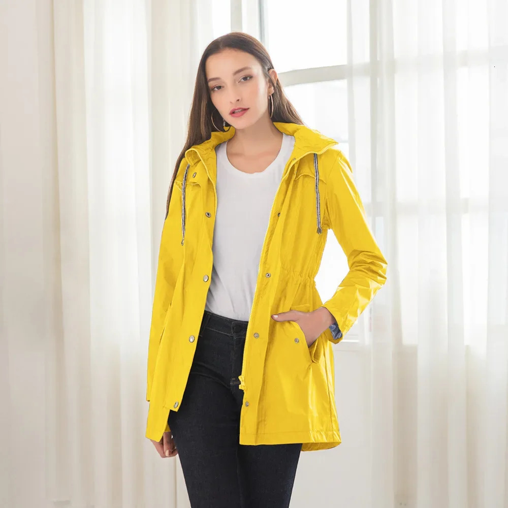 casual waist hood windbreaker womens autumn mid length raincoat jacket and winter jackets 250409
