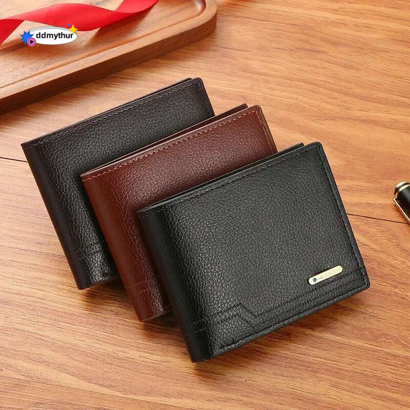 Fashion Men Short Bifold PU Leather Mascua Billetera Credit ID Card Holder Wallet Billfold Purse Solid Color Business Wallets ddmythur