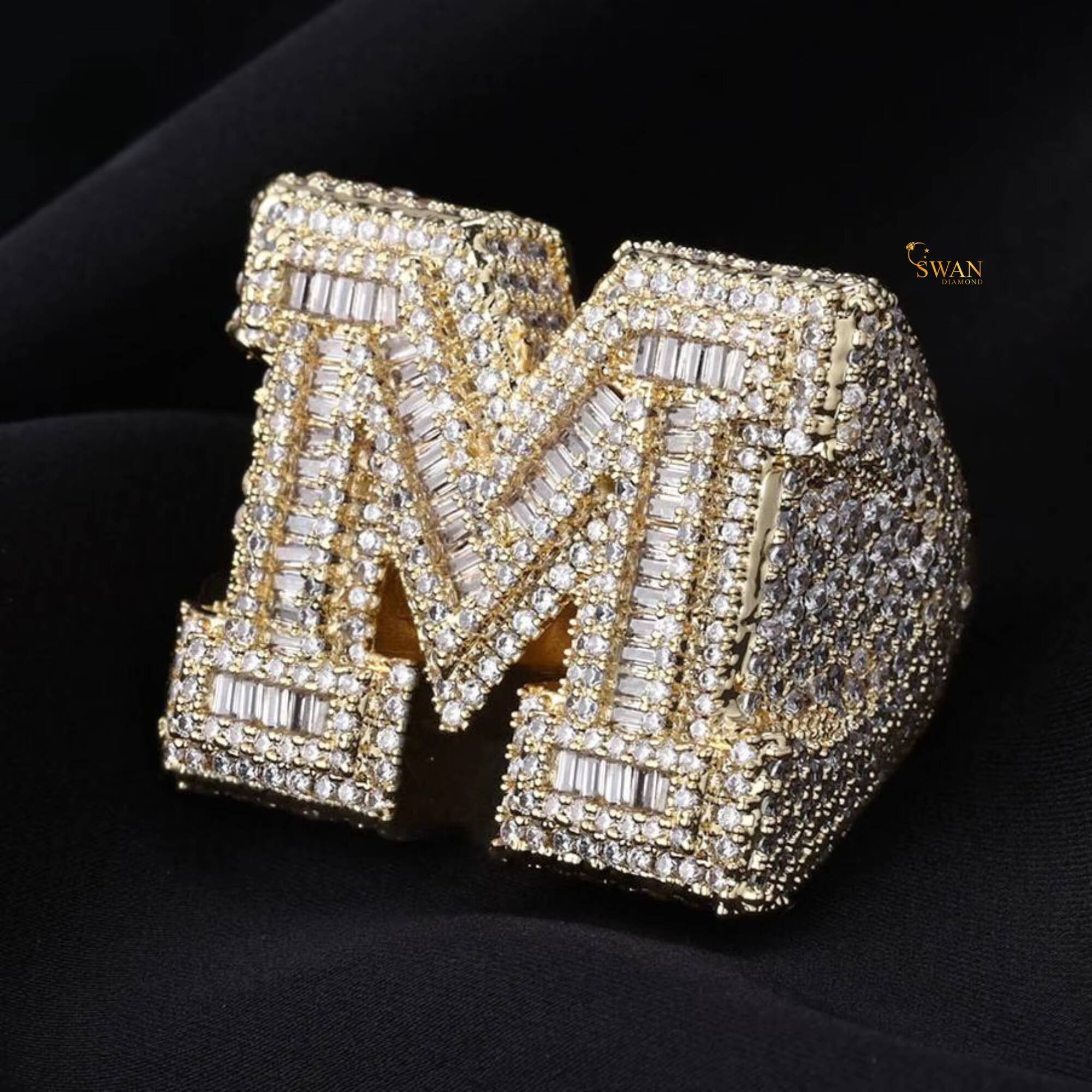 Luxury 925 Silver M Letter Moissanite Diamond Ring Fully Iced Out Hip Hop Jewelry for Mens Custom Urban and Trendy Fashion