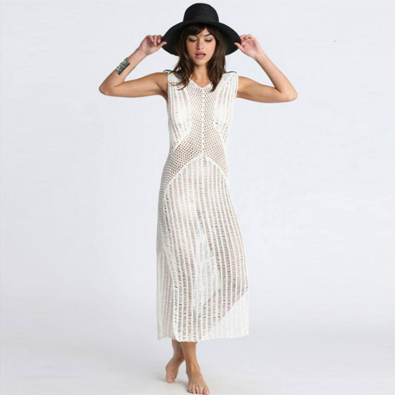 New Womens Summer Beach Vacation Knitted Hollow Beach Skirt Swimming Hoodie Dress