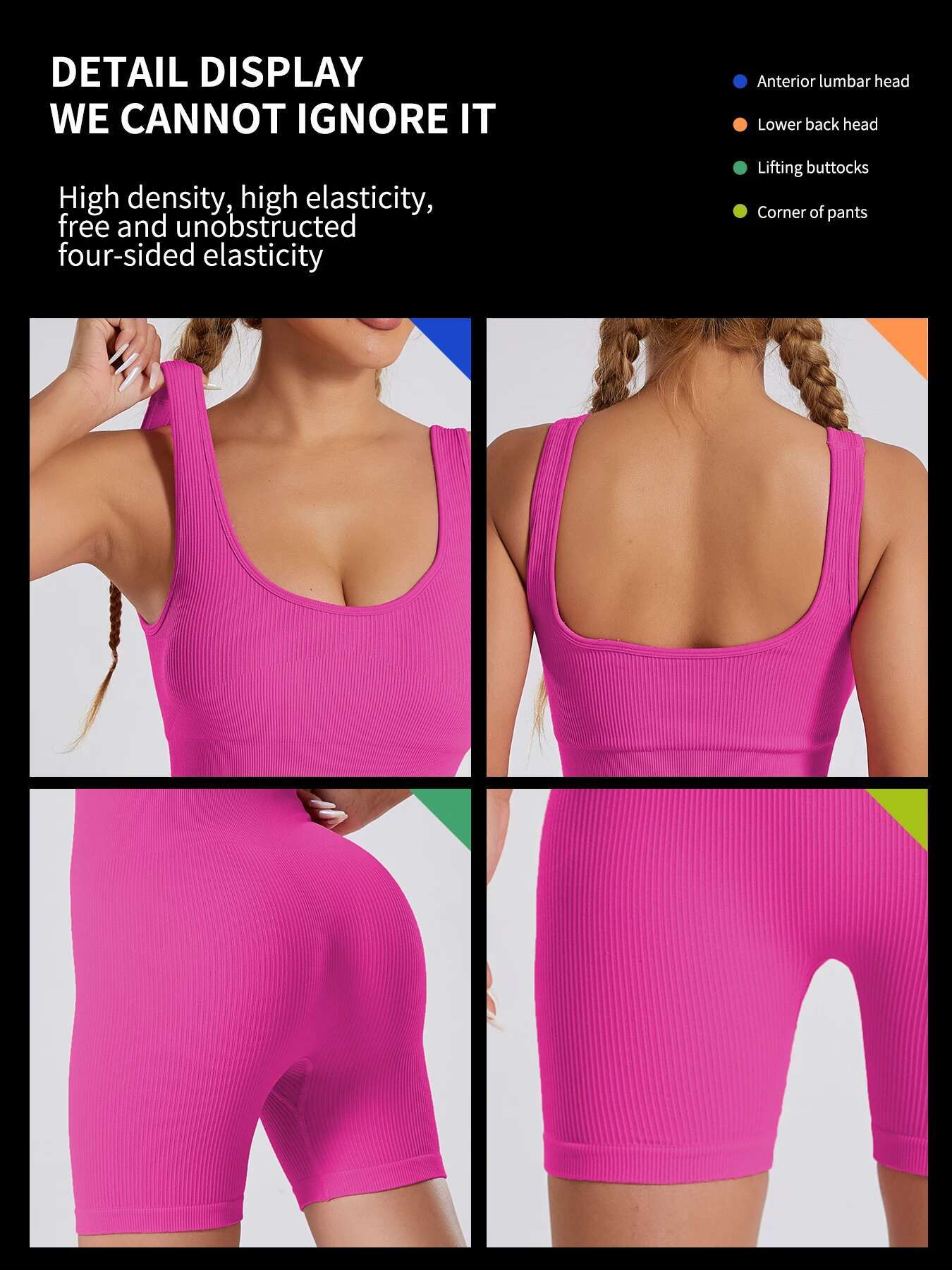 Summer Women Seamless Knit One-piece Yoga Suit Square Collar Thread Sexy Go out Hip Lift Slim Shorts Jumpsuit