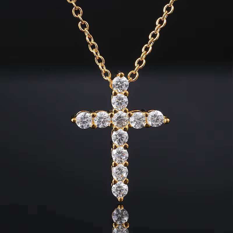 S925 Silver Moissanite Pendant Necklace European American Cross Border Cross Design Factory Outlet Simple Jewelry