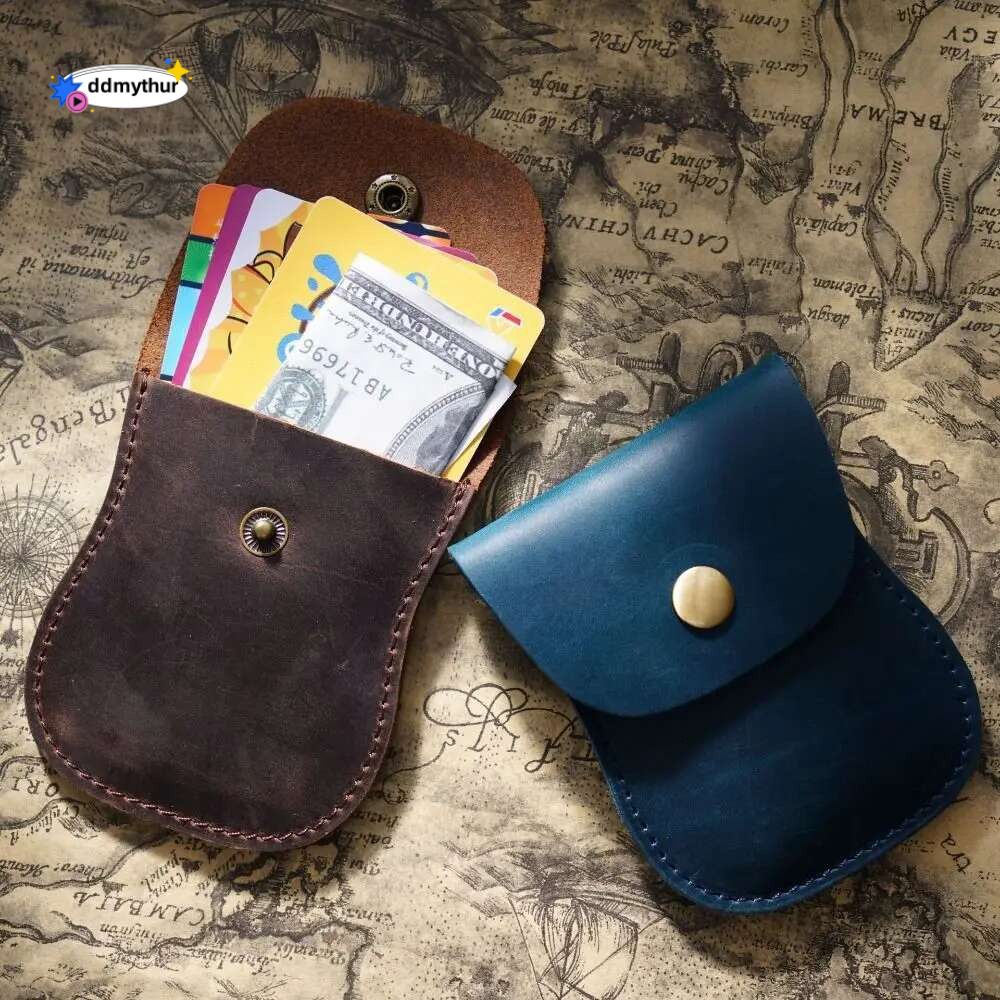 Handmade Cowhide Leather Coin Wallet Unisex Small Vintage Purse Portable Hasp Money Bag Credit Card Holder Key Storage Pouch ddmythur