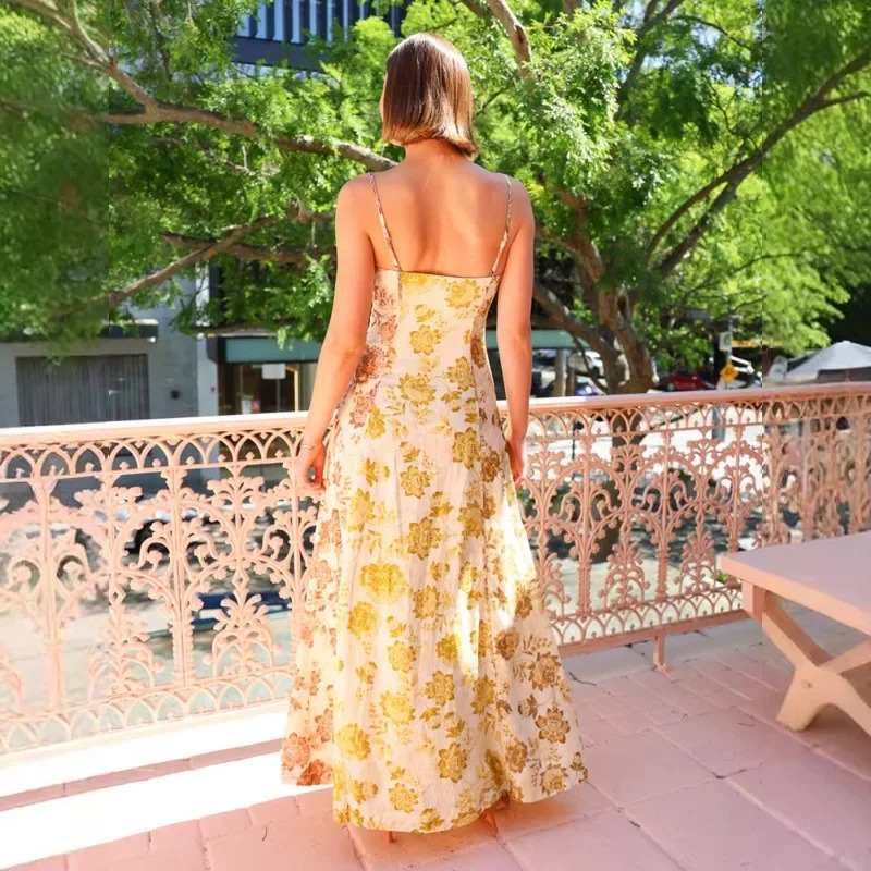 Womens spring and summer casual printed sexy backless lifting big swing fashionable floral dress 250409