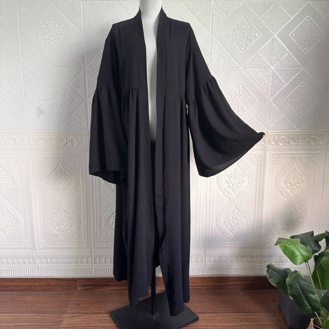 Muslim women open Abaya long cardigan wool sweater for spring and summer Islamic ethnic clothing Arab kimono classic Kaftan black 250409