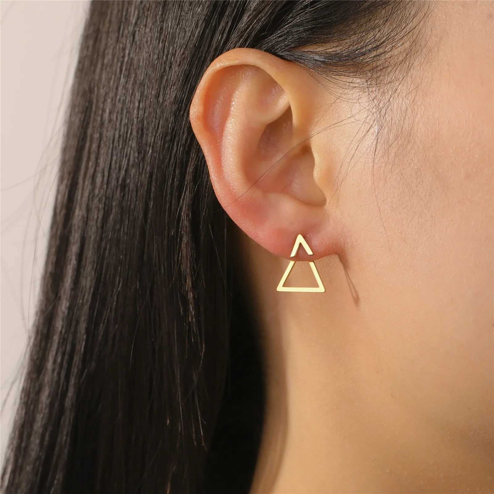 Skyrim Stainless Steel Gold Color Geometric Stud Earring for Women Girls Minimalist Square Triangle Ear Stud Trendy Jewelry Gift Z250408
