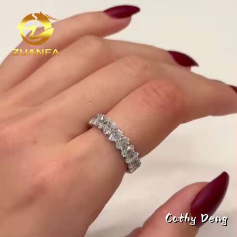 Hot Sale Classic Oval Moissanite Eternity Band Ring With GRA Certificate Miossanite Rings 925 Sterling Silver Iced Out Ring