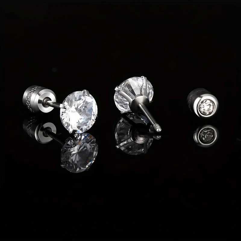 1pair Fashion Hypoallergenic Black Rainbow Cubic Zirconia Titanium Steel 4 Prong Spiral Design Stud Earrings for Men Women 2-6mm Z250408