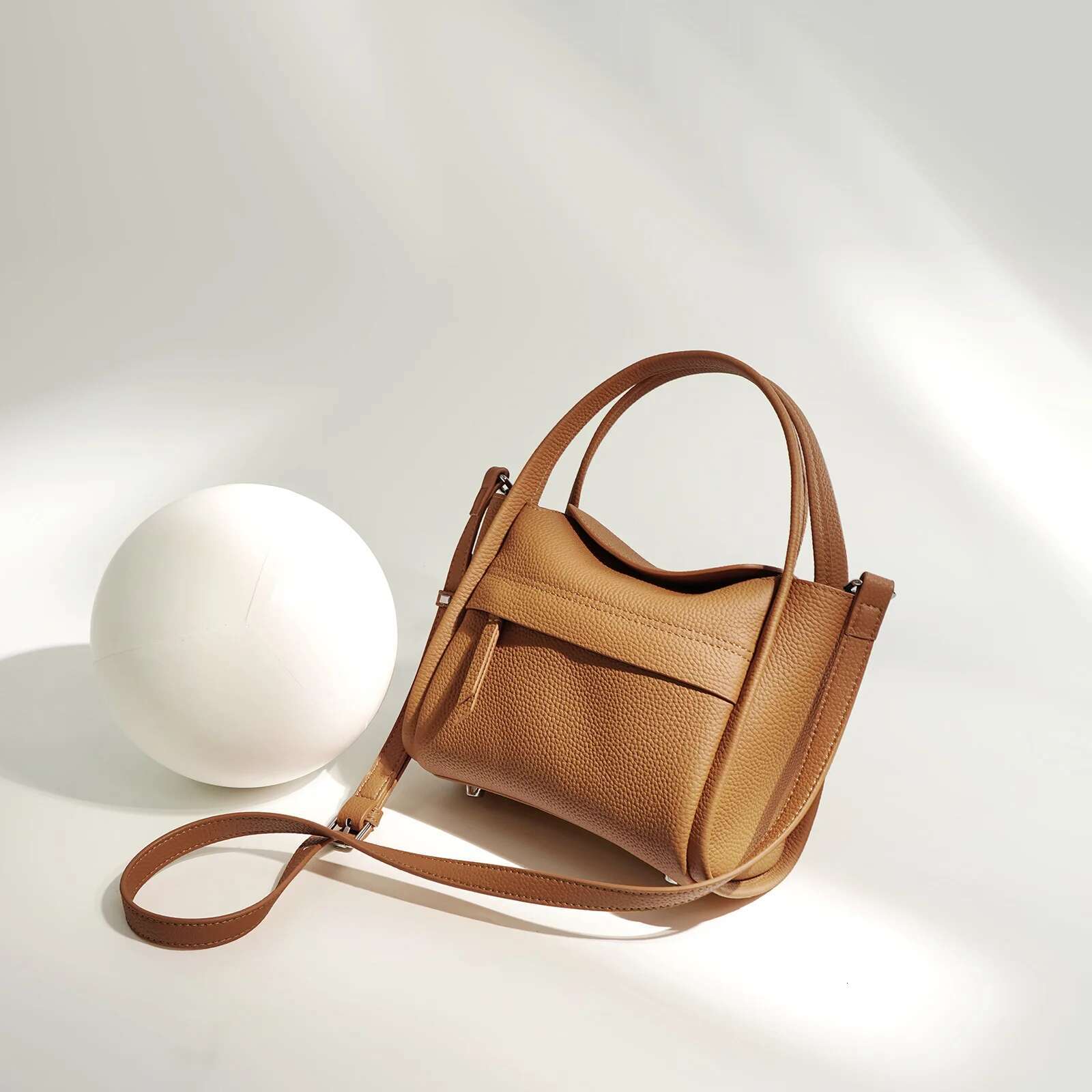 Cute Shoe-Shaped Gold Ingot Real Leather Handbag Lichee Pattern Soft Women Shoulder Bag Fashion