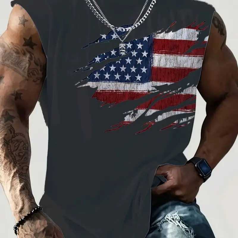 3D American Flag Printed Outdoor T-shirt Sports Style Casual Breathable Round Neck Four Seasons Fitness Adult Mens Tank TopXJ250409