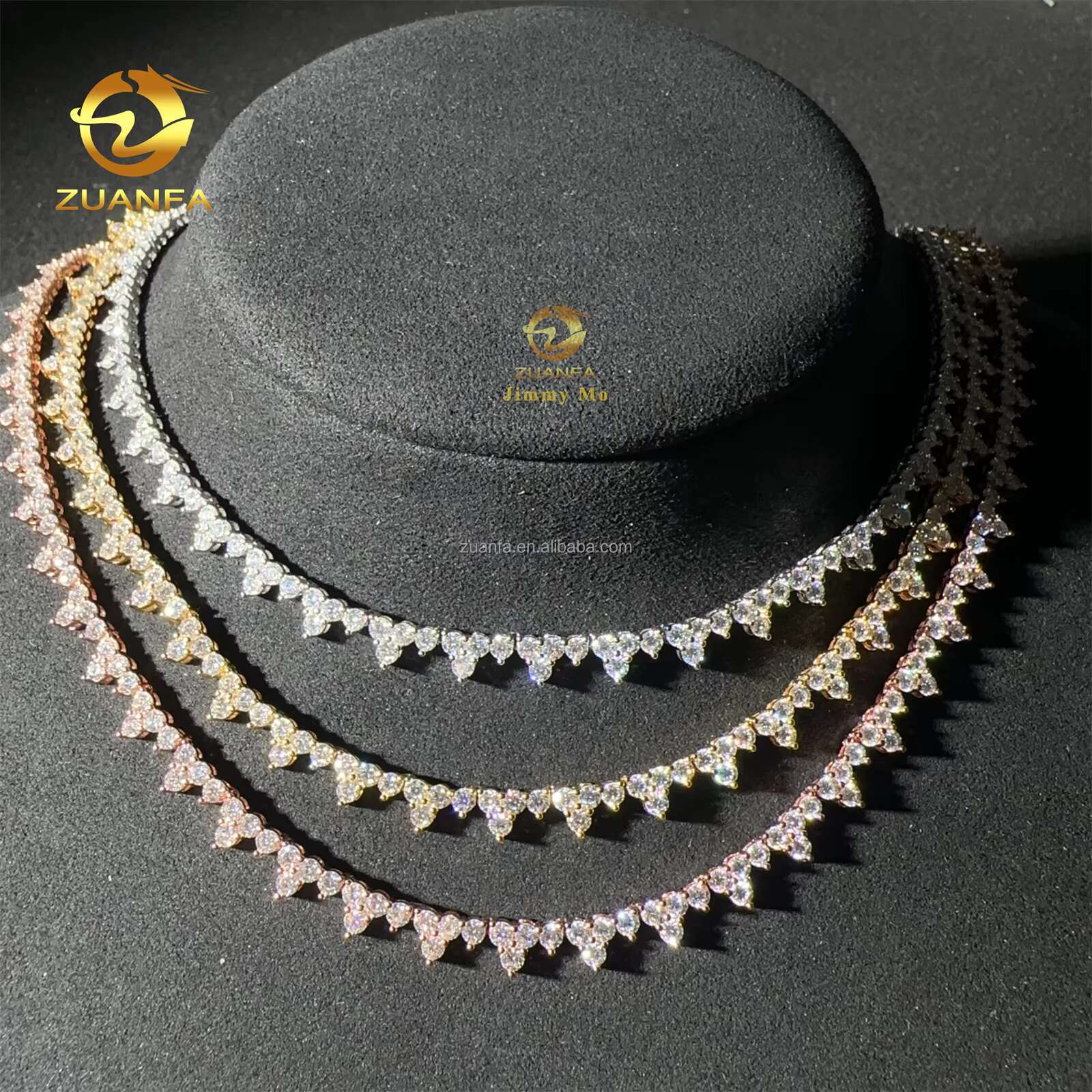 GRA Certificates Stock Claw Setting 2.5mm S925 Real Gold Plated Hip Hop Jewelry D VVS Moissanite Diamond Cluster Tennis Chain