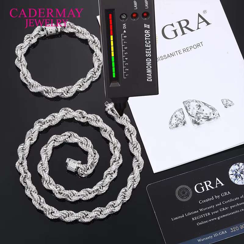New Arrival Fashion Hip Hop Jewelry Sier 8mm Iced Out Moissanite Rope Chain Necklace for Rapper Men Cool Party Gift