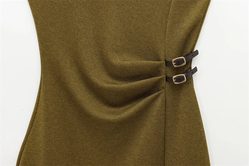 Womens Spring Olive Green Midi Dress Debuts and Elegant w250327