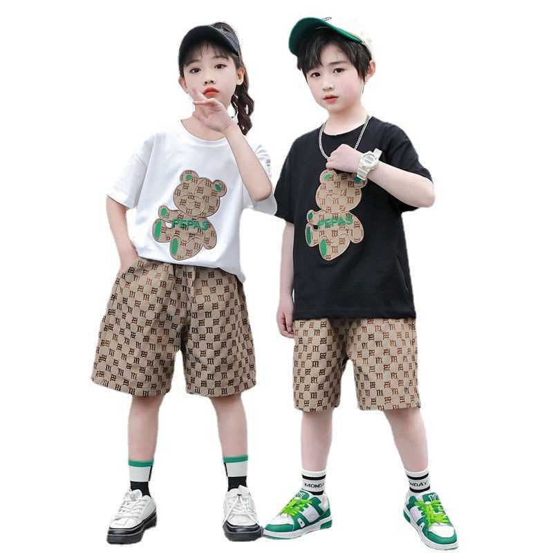Childrens Set Summer 2022 New Boys and Girls Short Sleeves Handsome Clothes Trendy Childrens Clothes Internet Celebrity Street Explosion Parent Child 