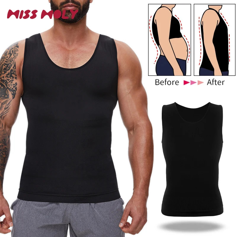 Compression Shirts Men Tummy Control Shapewear Compression Shirt Flat Belly Abdomen Slim Vest Waist Trainer Fitness Workout 250409