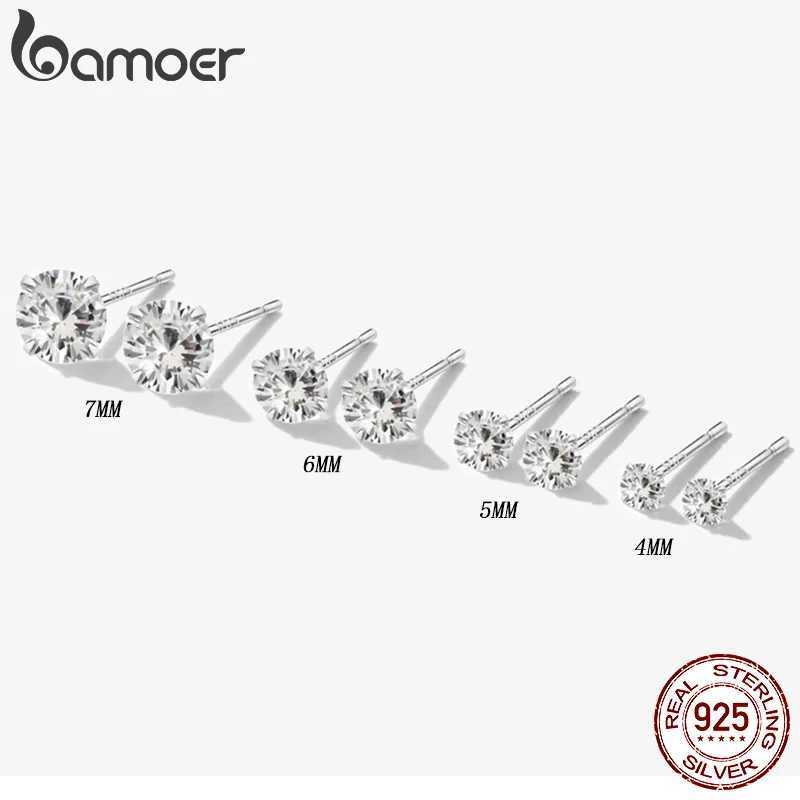 bamoer CZ Stud Earrings 925 Sterling Silver Platinum Plated Round Cubic Zirconia Hypoallergenic Earrings 4mm 5mm 6mm 7mm BSE166 Z250408
