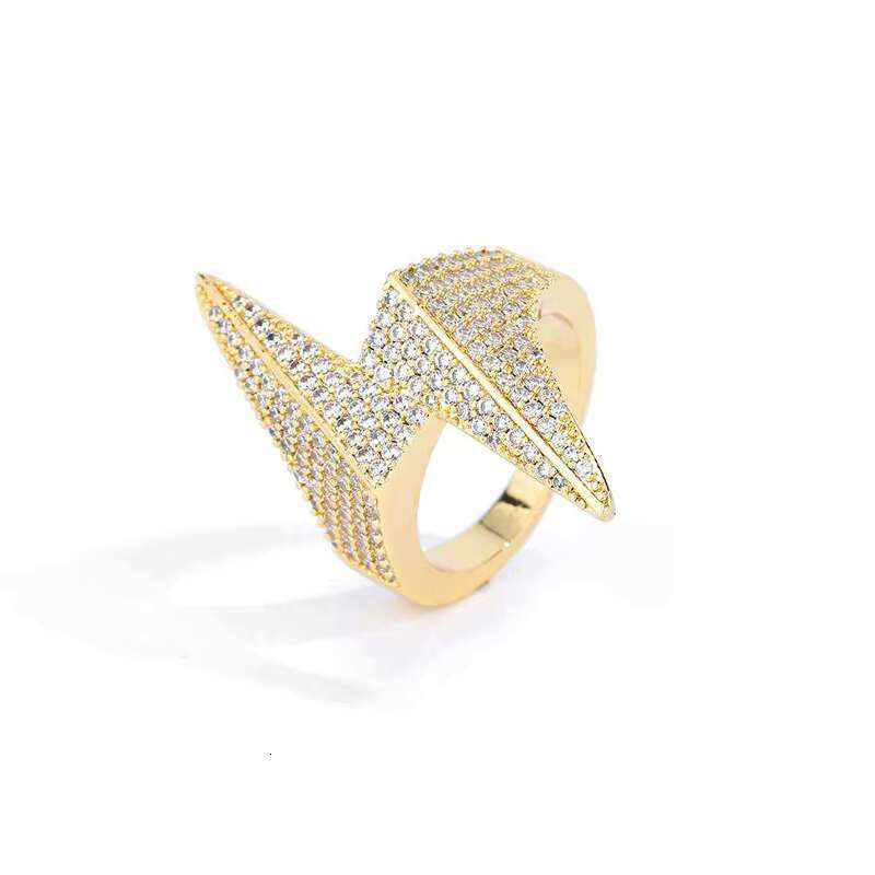 Wholesale Fashion Jewelry 925 Sterling Silver Hiphop Lightning Finger Ring 14k Gold Plated Iced Out VVS Moissanite Mens Ring