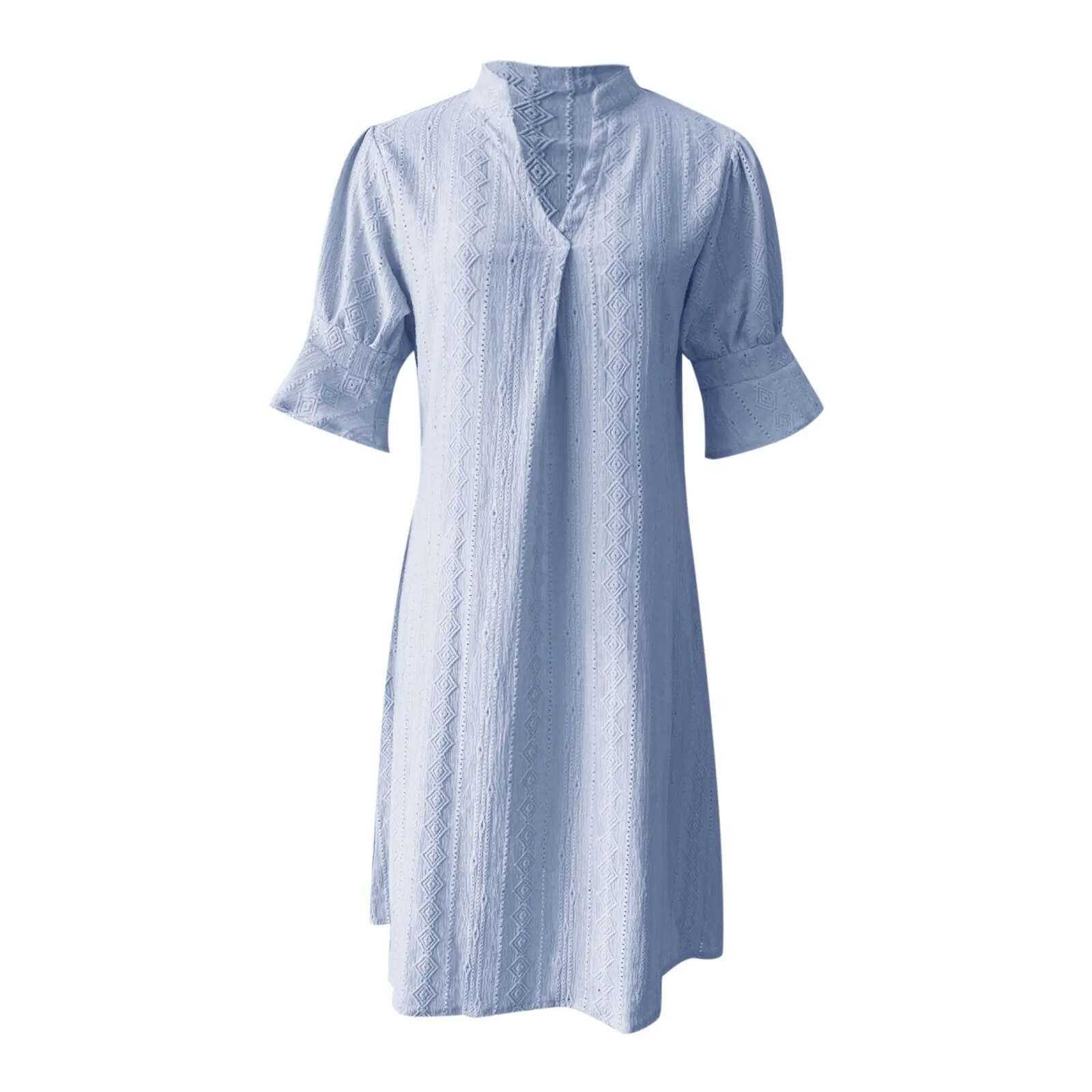 Dongdumaoyi Women Casual Dress Solid Color Jacquard Sleeveless V Neck Loose Half Sleeve Fit Short Vacation Sundress Summer
