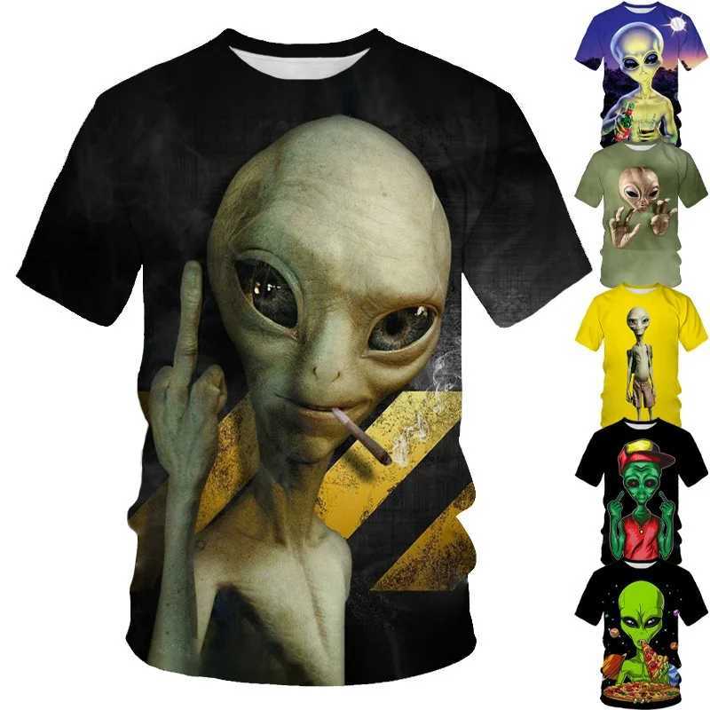 Interesting alien graphic mens T-shirt 3D UFO invader printed T-shirt fashionable womens clothing cool childrens T-shirt y2k short sleevedXJ250409