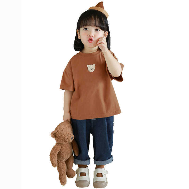 Parent child outfit 2025 summer outfit new for a family of three stylish short sleeved t-shirt little bear boys and girls climbing suit S2548