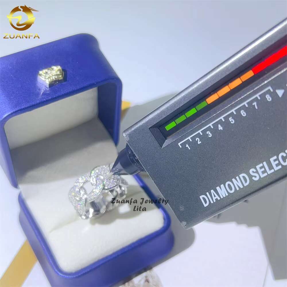 New Fashion Pass Diamond Tester Iced Out Hip Hop 925 Sterling Silver Cuban Moissanite Ring