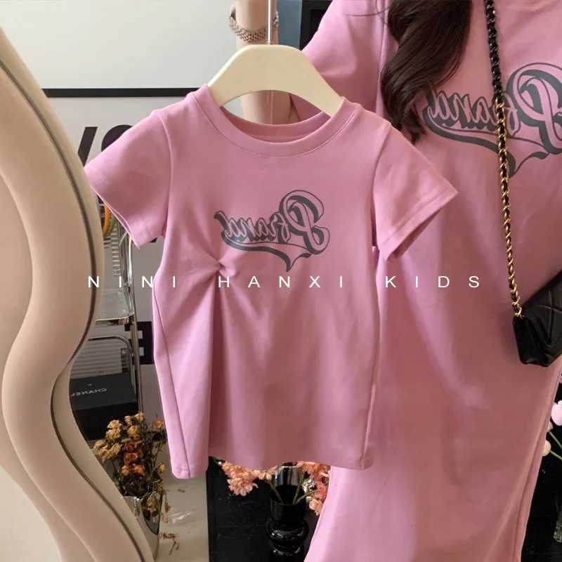 Childrens and Mothers Clothing Summer Letter Straight Dress for Girls Loose Casual T-shirt Short Sleeve Childrens Clothing S2548