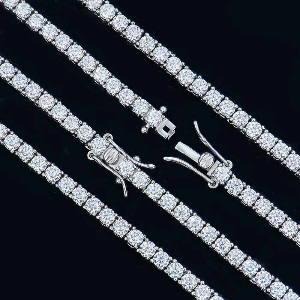 3mm Gra Jewelry 925 Sterling Silver Vvs Tennis Ice Out Lab Grown Diamond Mossanite Moissanite Necklace Chain for Women Men