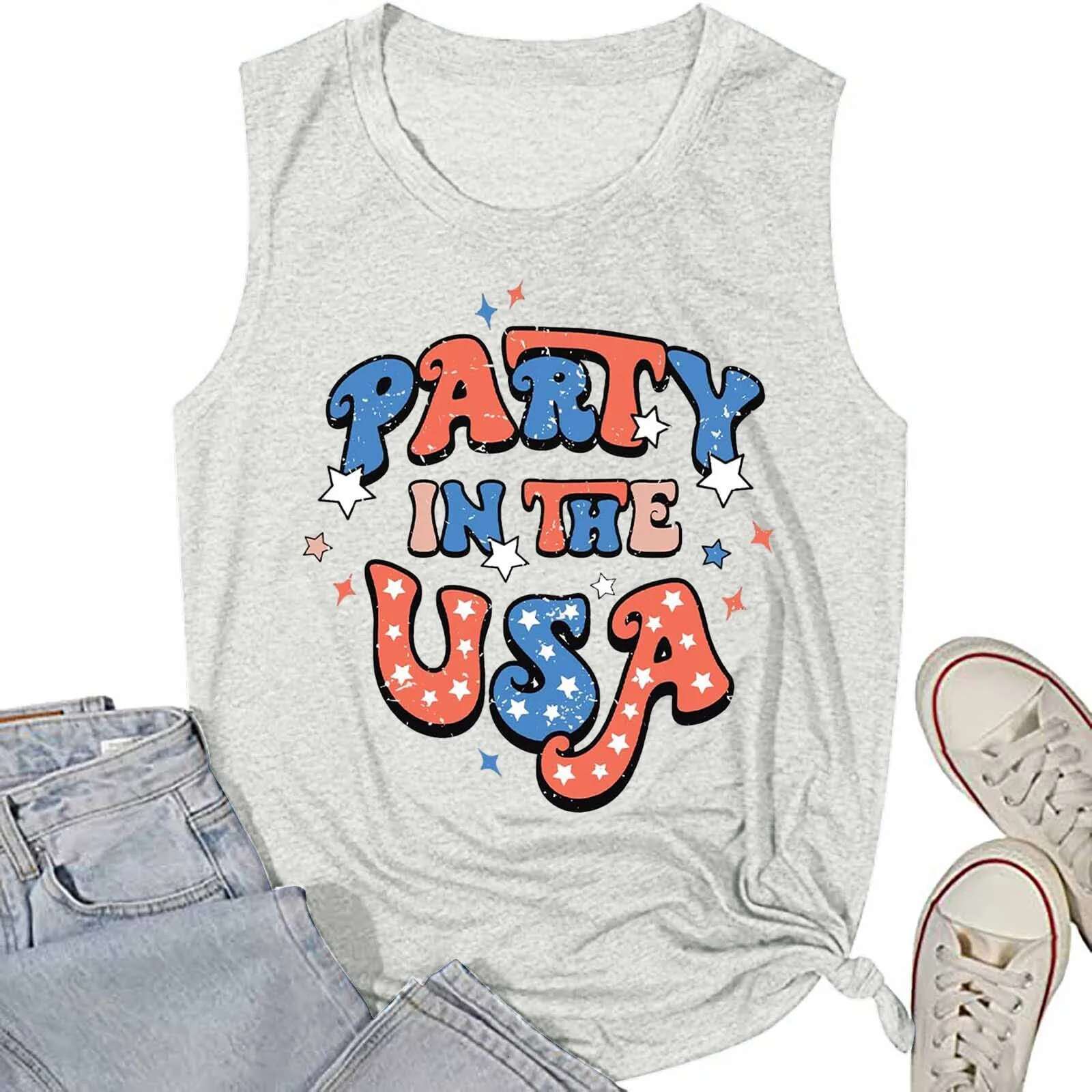 Dongdumaoyi Party In The USA Tanks Fashion Sleeveless Independence Day Tank Tee Camisole Casual Top For Summer Women S Tight Underwear
