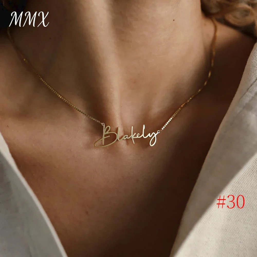 Custom Name Necklaces Stainless Steel Jewelry for Women Personalised Cursive Letter Arabic Pendant Gold Box Chains Choker Gifts 250409